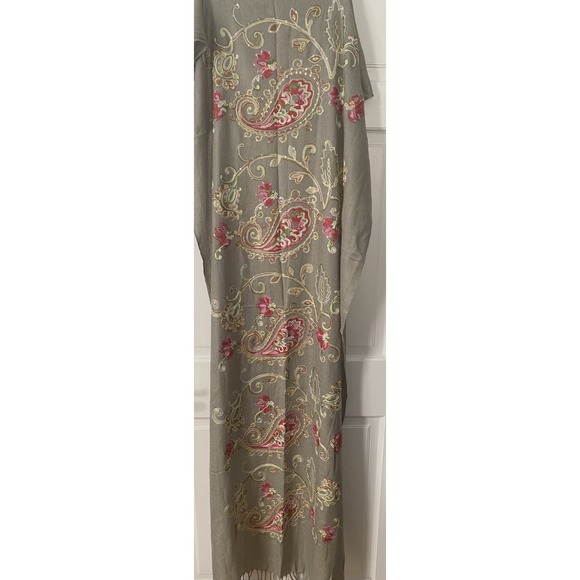 pashmina Accessories - Pashmina 100% Paisley Boho Scarf Shawl Wrap Gray Embroidered Sequin Fringe 27x70
